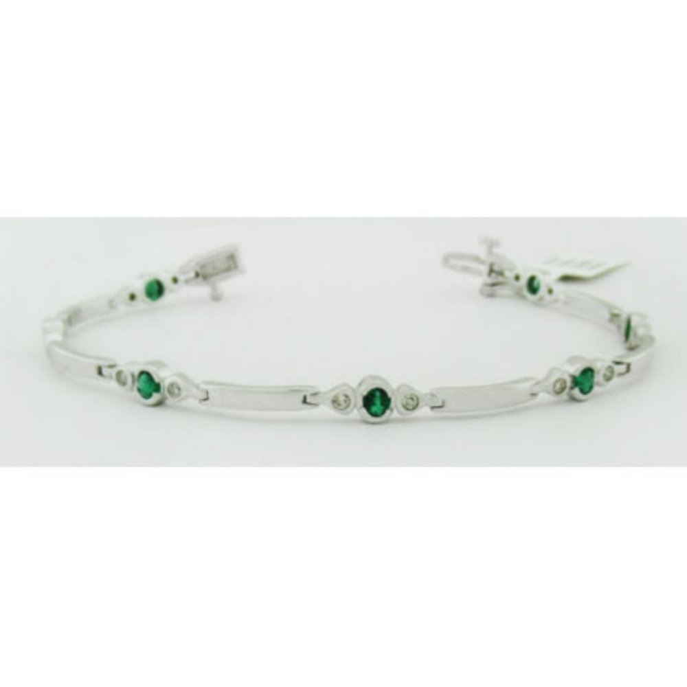 Genuine 1.15 Cts Emerald & Diamonds Bracelet 14k White Gold